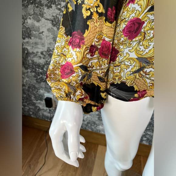 Baroque Print Keyhole Blouse - Picture 4 of 8
